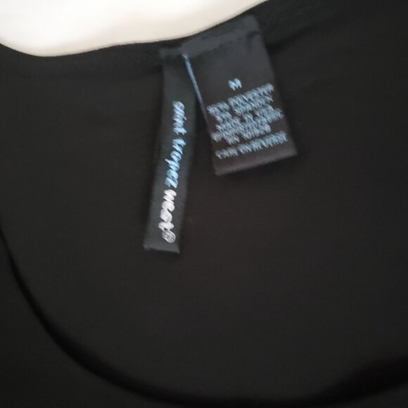 Saint Tropez West Women's Solid Black Beaded Short Sleeve Blouse Size Medium - Picture 7 of 12